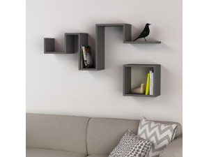 Wandregal aus Holz "Follow" - 116 x 20 x 45 cm - Anthrazitgrau 2