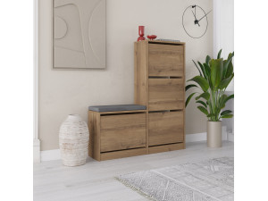 Schuhmöbel mit Holzsitz "Dude" - 105 x 26 x 118 cm - Braun 2