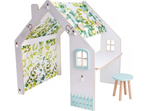 Kinderspielhaus aus Holz "Bianelli"- mit Schreibtisch - 114 x 93 x 120 cm - Weiß / Minzgrün