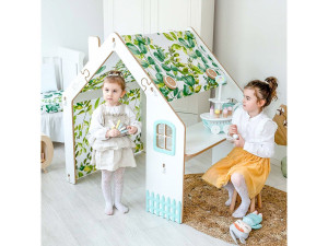 Kinderspielhaus aus Holz "Bianelli"- mit Schreibtisch - 114 x 93 x 120 cm - Weiß / Minzgrün 2