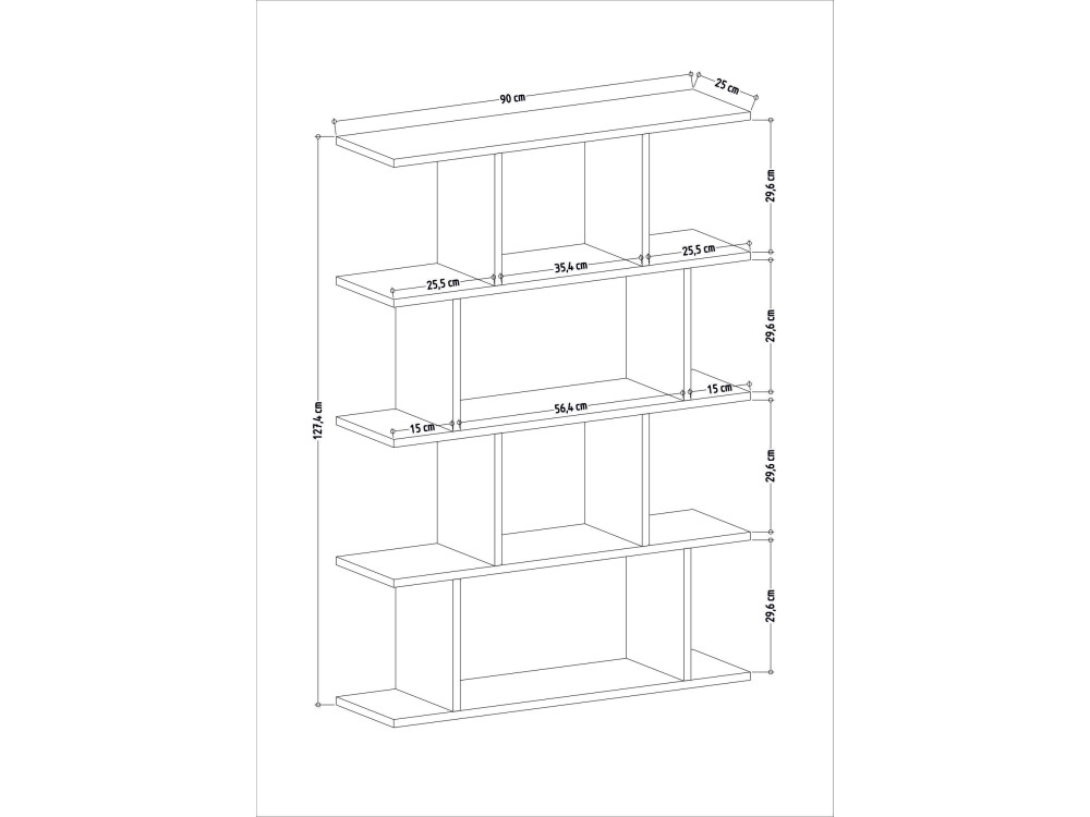 Holz Bücherregal "Harmon" - 90 x 25 x 127 cm - Weiß