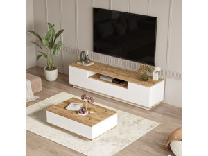 Wohnzimmermöbelset aus Holz "FR17" - 180 x 44 x 44 cm - Weiß 2