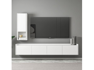 TV-Möbel mit Wandregal aus Holz "Sema" - 160 x 30 x 35 cm - Weiß 2