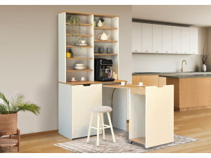 Display und Holzhocker Set "Flexa" - 100 x 45 x 190 cm - Creme 2