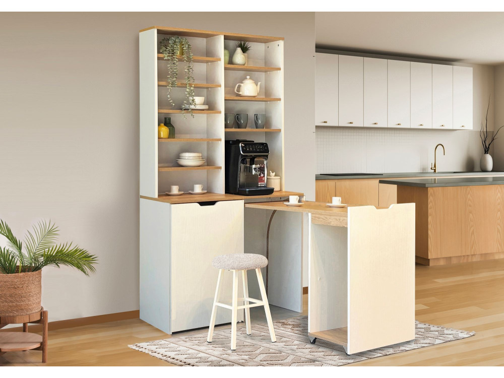 Display und Holzhocker Set "Flexa" - 100 x 45 x 190 cm - Creme