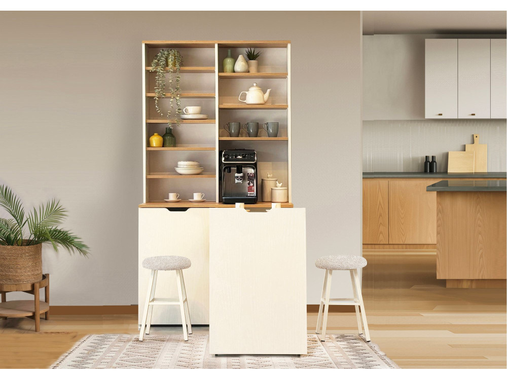 Display und Holzhocker Set "Flexa" - 100 x 45 x 190 cm - Creme