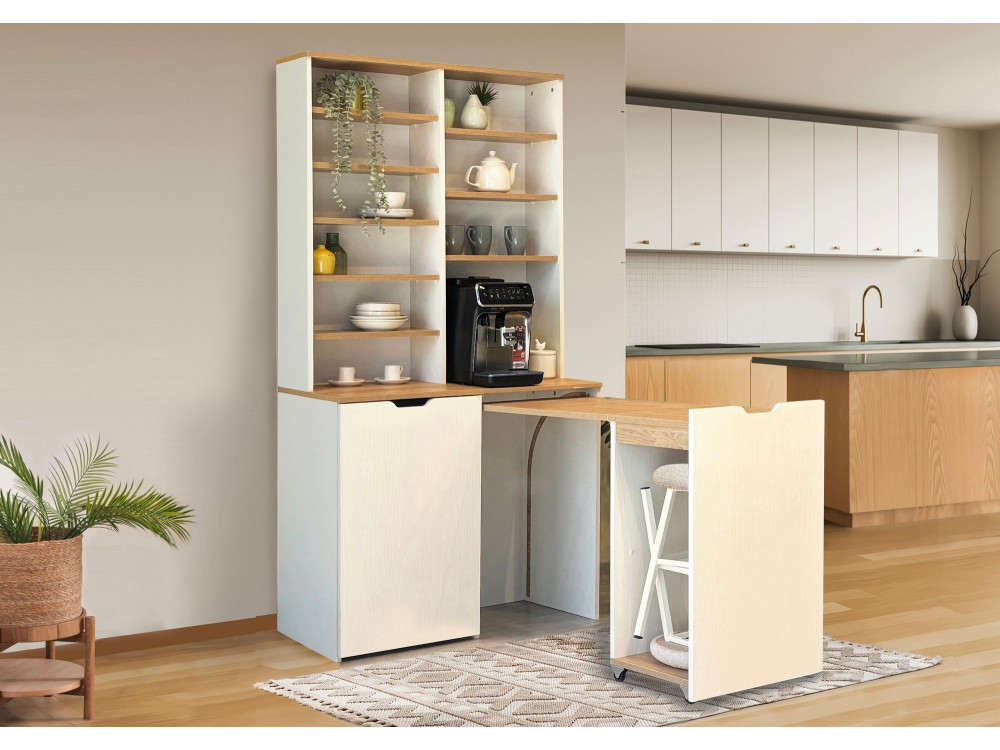 Display und Holzhocker Set "Flexa" - 100 x 45 x 190 cm - Creme
