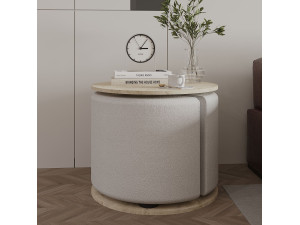 Beistelltisch mit Hocker aus Holz "Vexana" - 43 x 43 x 47 cm - Travertin 2