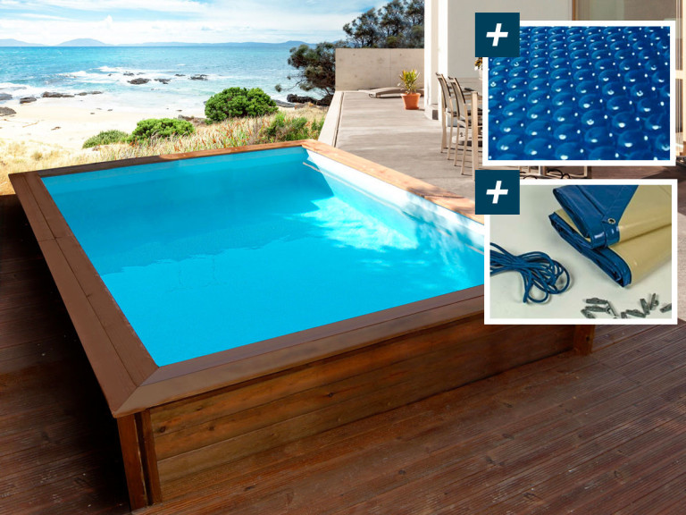 Pool Holz Rechteckig "Toledo"- 3.00 x 2.00 x 0.71 M - Luftpolsterplane 180 µ - Winterplane 280 g/M²