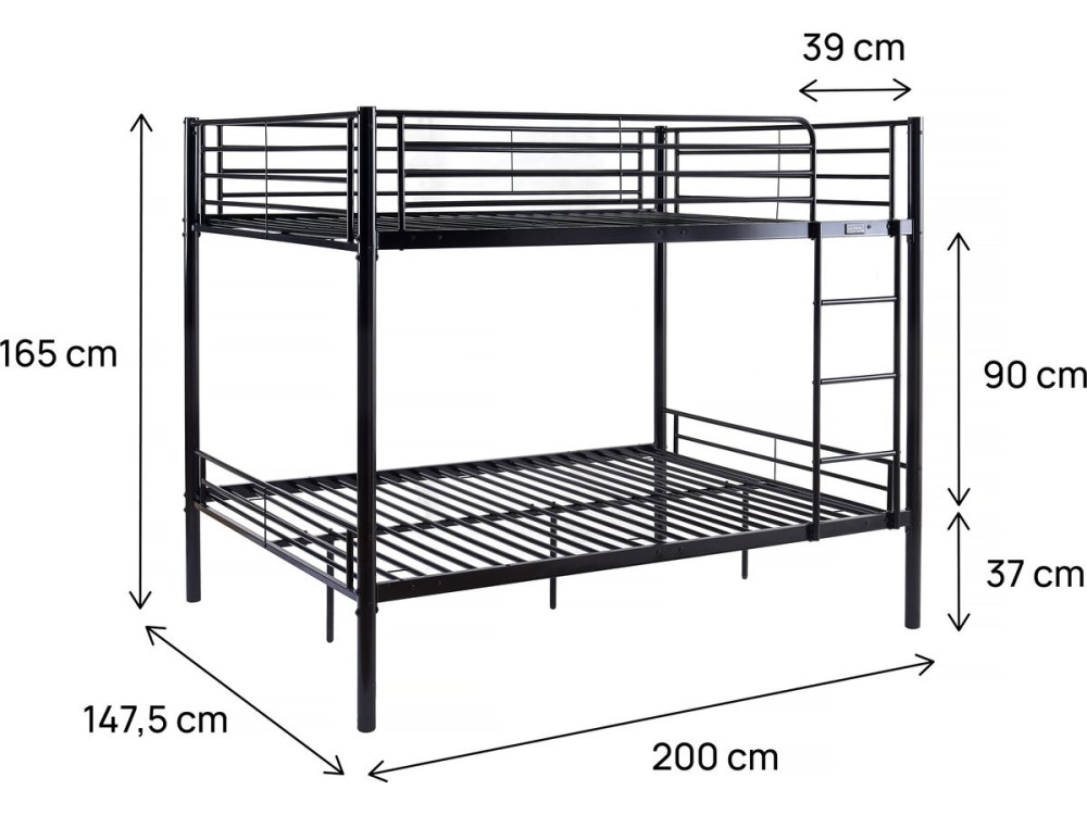 Doppel-Etagenbett "Adam" - Lattenrost inklusive - 140 x 190 cm - Schwarz