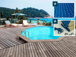 Holzpool "Venecia" -  5,80 x 1,31 m - Luftpolster-Abdeckplane 400 µ - Winterplane 280 g/m²
