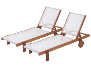 Sonnenliege aus Tropenholz 2er-Set "Saigon" - Maple - Ecru