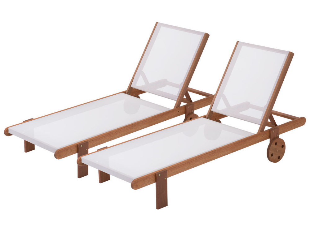 Sonnenliege aus Tropenholz 2er-Set "Saigon" - Maple - Ecru