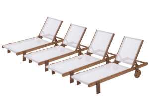 Sonnenliege aus Tropenholz "Saigon" - Maple - Ecru - 4er-Set