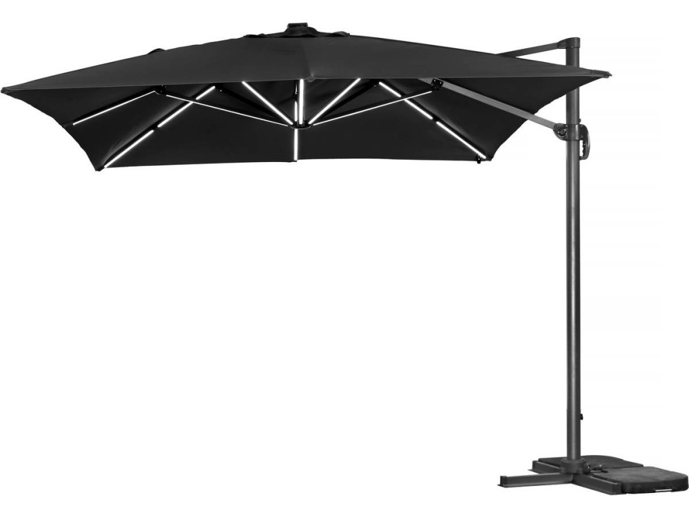 Ampelschirm aus Alu mit LED "Sun 3 Luxe", 3 x 3 m - Schwarz