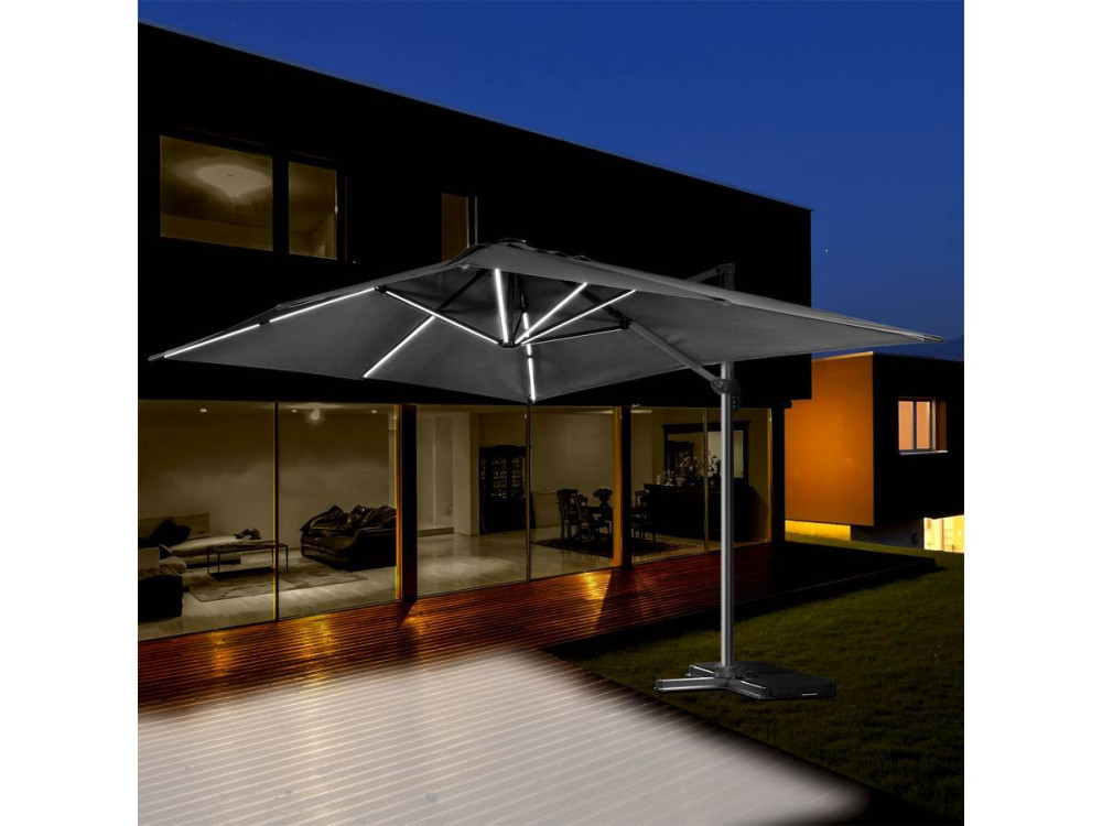 Ampelschirm aus Alu mit LED "Sun 3 Luxe", 3 x 3 m - Schwarz