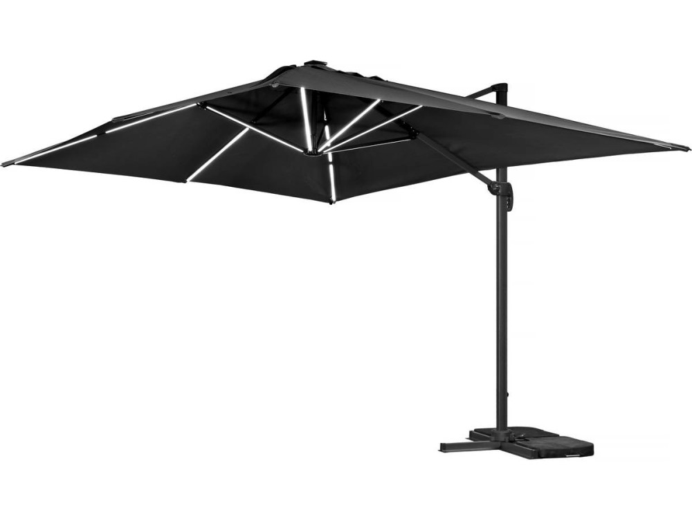 Ampelschirm aus Alu mit LED "Sun 3 Luxe", 3 x 3 m - Schwarz