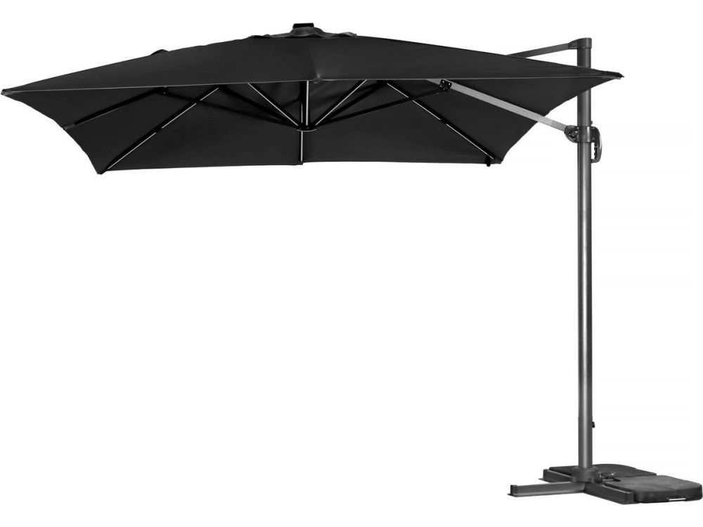 Ampelschirm aus Alu mit LED "Sun 3 Luxe", 3 x 3 m - Schwarz