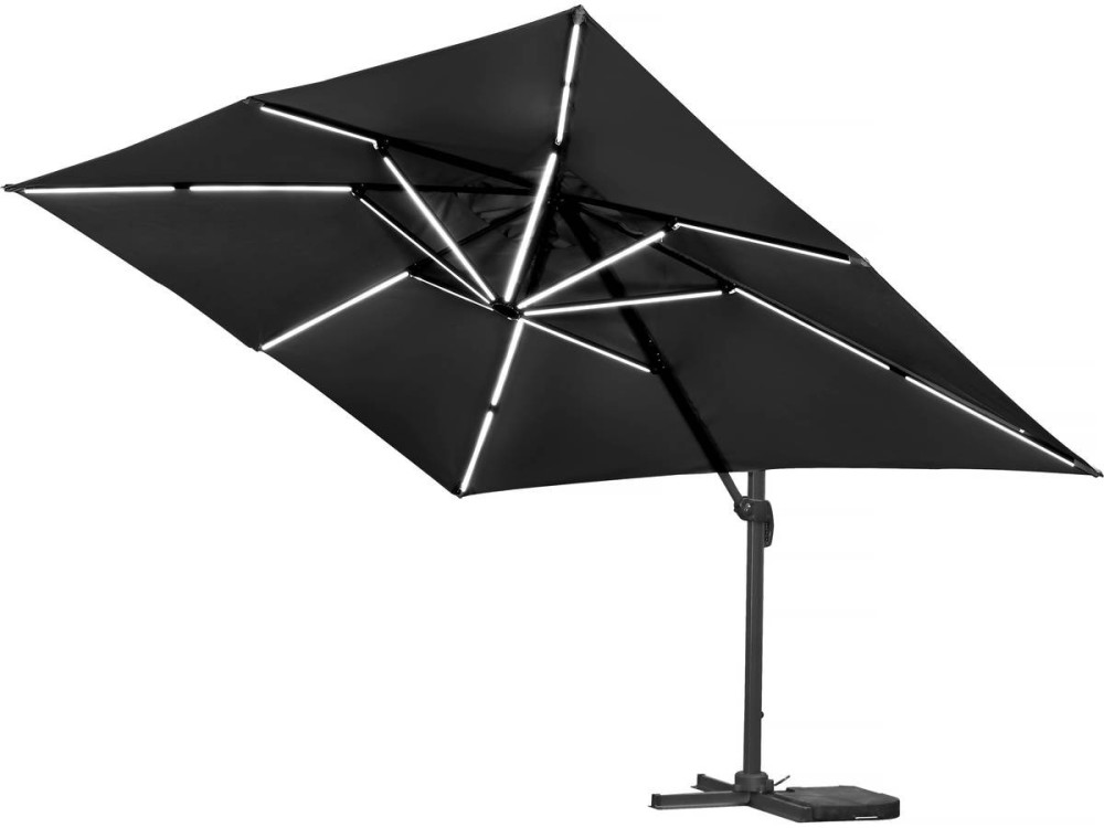 Ampelschirm aus Alu mit LED "Sun 3 Luxe", 3 x 3 m - Schwarz