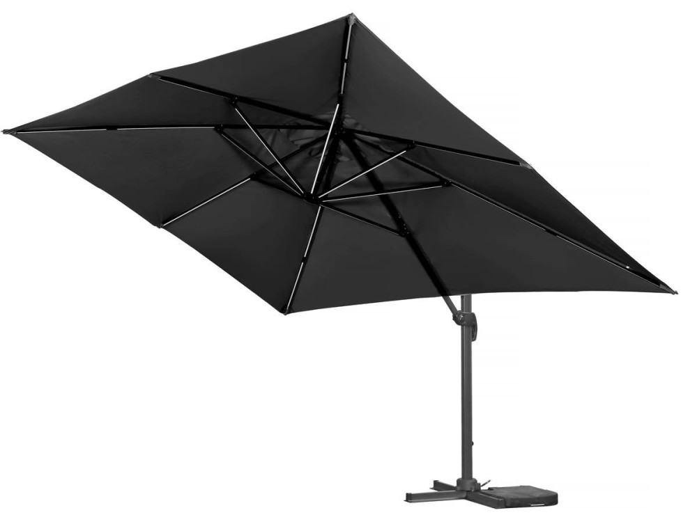 Ampelschirm aus Alu mit LED "Sun 3 Luxe", 3 x 3 m - Schwarz