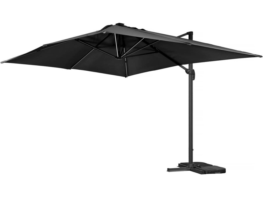 Ampelschirm aus Alu mit LED "Sun 3 Luxe", 3 x 3 m - Schwarz