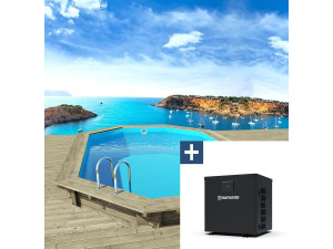 Holzpool "Miami 120" - 4,86 x 3,36 x 1,20 m + Mini-Wärmepumpe 3,5 kW - Metall - Grau