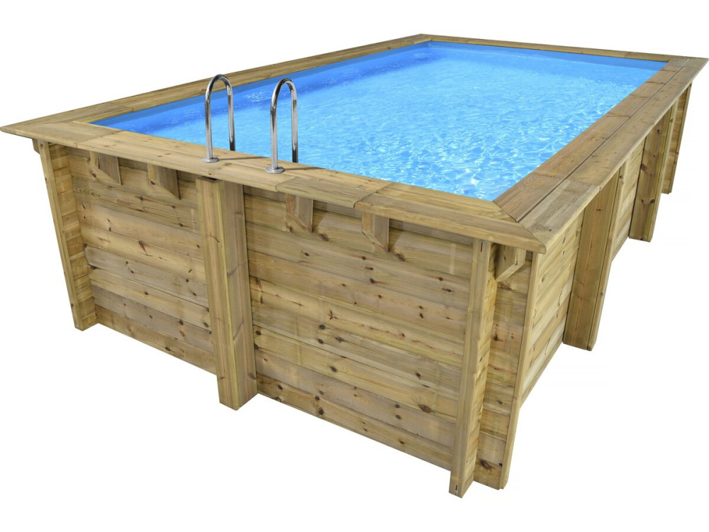 Holzpool rechteckig "Aruba"- 5,00 x 3,00 x 1,24 m + Mini-Wärmepumpe 3,5 kW - Metall - Grau