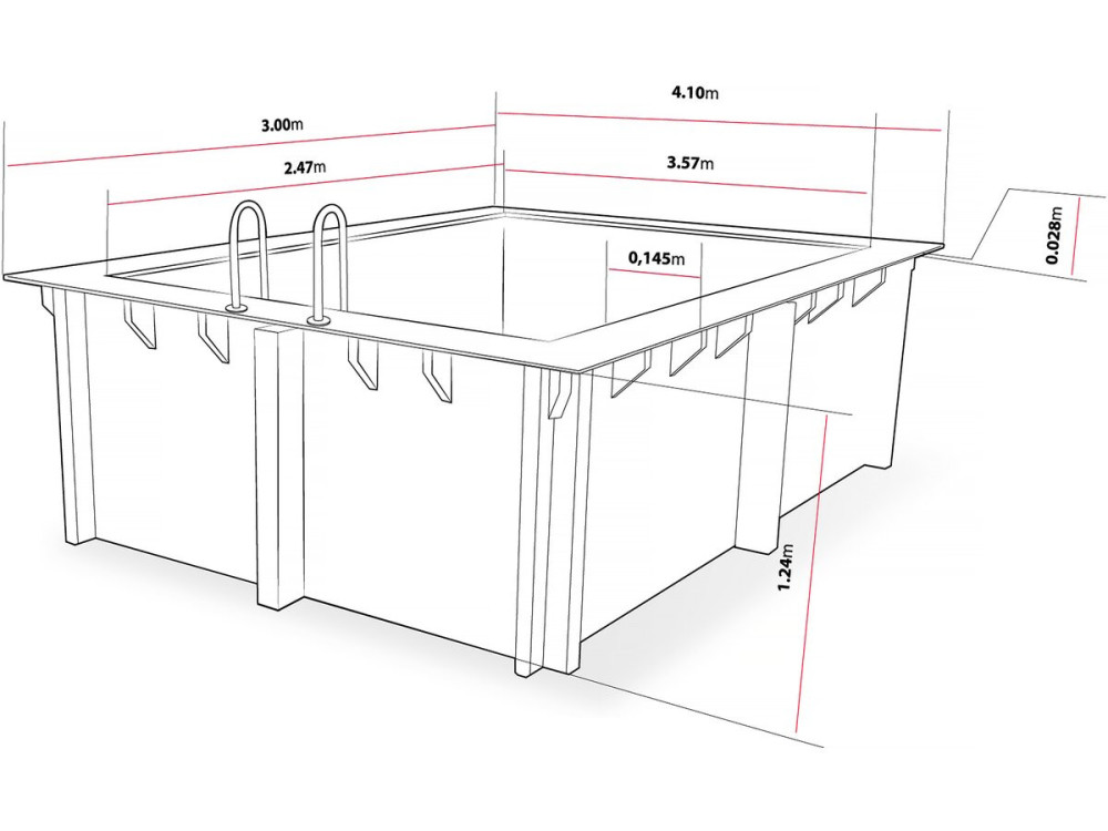 Rechteckiger Holzpool "Caimans 140" - 4,10 x 3,00 x 1,39 M + Mini-Wärmepumpe 3,5 kW - Metall - Grau