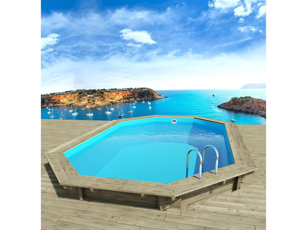 Holzpool "Miami 145" - 4,86 x 3,36 x 1,45 m + Mini-Wärmepumpe 3,5 kW - Metall - Grau