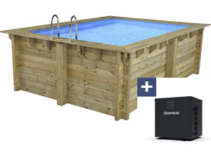 Rechteckiger Holzpool „Zanzibar“ – 3,50 x 2,30 x 1,24 M + 3,5 kW Mini-Wärmepumpe