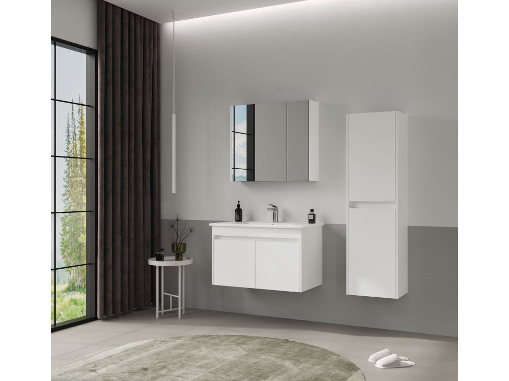 Badezimmerschrank „Side 40“ – 40 x 27 x 138 cm – Mattweiß