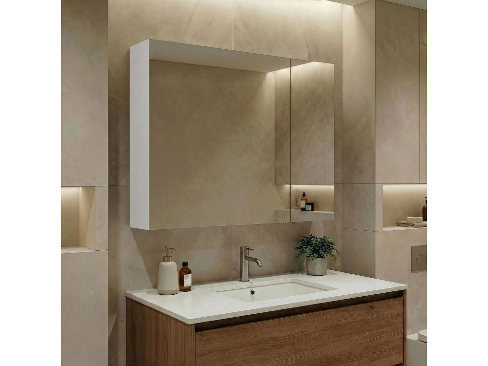 Badezimmerschrank mit Spiegel „Side 80“ – 79 x 16 x 66 cm – Mattweiß