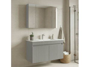 Waschtisch-Set mit Spiegel (2-teilig) „Tivoli 100“ – 100 x 45 x 66 cm – Matt-Cashmere 2