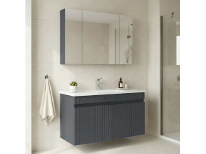 Waschtisch-Set mit Spiegel (2-teilig) „Tivoli 100“ – 100 x 45 x 66 cm – Anthrazit matt 2