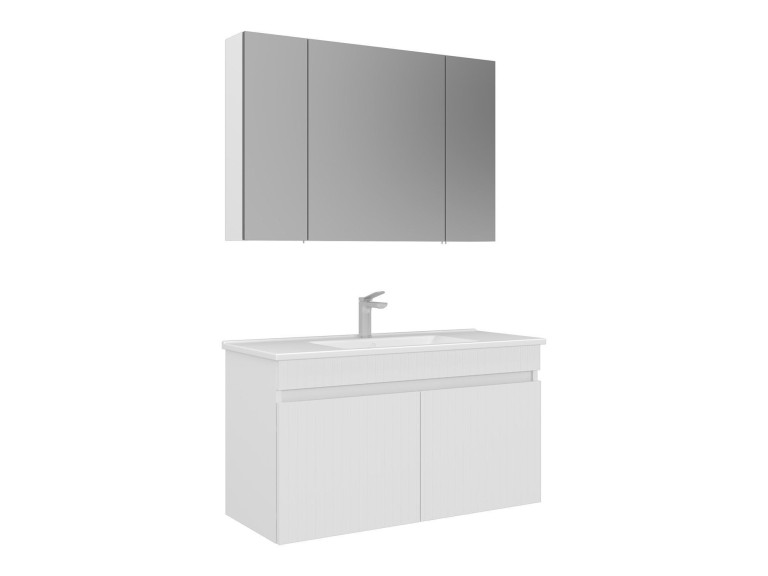 Waschtisch-Set mit Spiegel (2-teilig) „Tivoli 100“ – 100 x 45 x 66 cm – Mattweiß