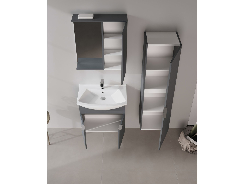 Badezimmerschrank mit Spiegel „Purus 65“ – 63 x 18 x 68 cm – Anthrazit matt