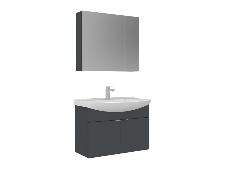 Waschtisch-Set mit Spiegel (2-teilig) „Purus 80“ – 80 x 50 x 58 cm – Anthrazit matt