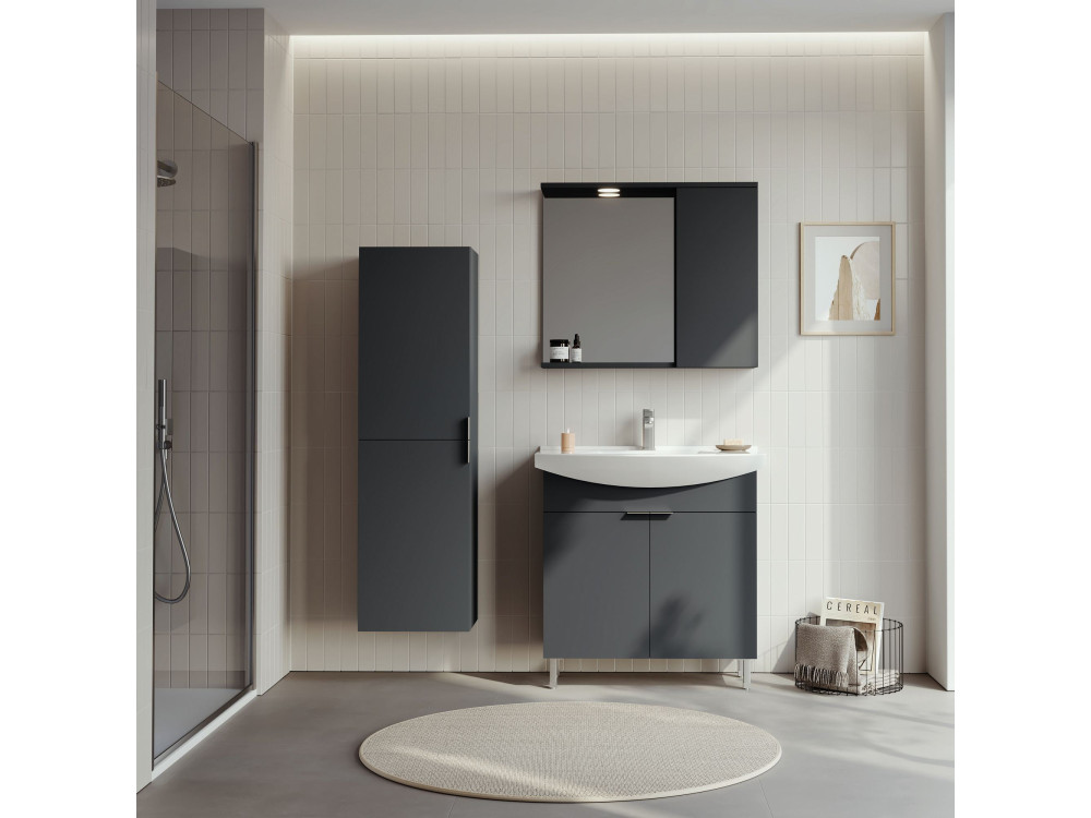 Waschtisch-Set mit Spiegel (2-teilig) „Purus 80“ – 80 x 50 x 83 cm – Anthrazit matt