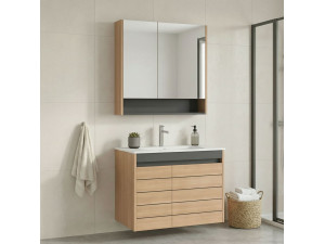 Waschtisch-Set mit Spiegel (2-teilig) „Ricato 80“ – 81 x 47 x 62 cm – Eiche 2