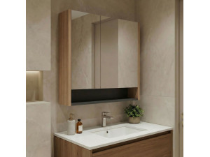Badezimmerschrank mit Spiegel „Ricato 80“ – 80 x 16 x 78 cm – Walnuss 2