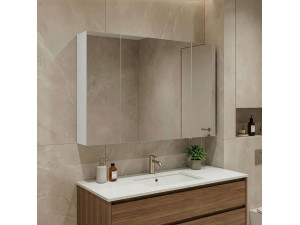 Badezimmerschrank mit Spiegel „Side 100“ – 100 x 16 x 66 cm – Mattweiß 2