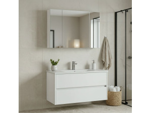Waschtisch-Set mit Spiegel (2-teilig) „Side 100 v3“ – 100 x 16 x 52 cm – Mattweiß 2