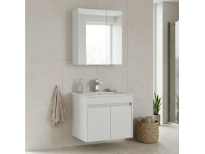 Waschtisch-Set mit Spiegel (2-teilig) „Side 65 v2“ – 65 x 45 x 52 cm – Mattweiß 2