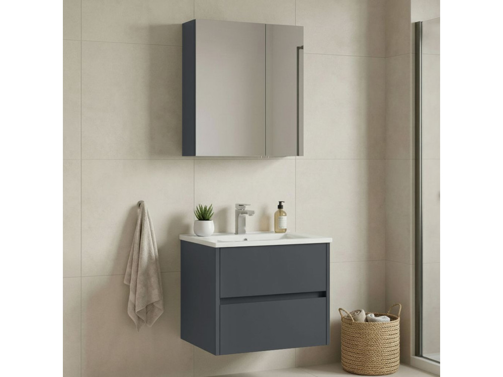 Waschtisch-Set mit Spiegel (2-teilig) „Side 65 v2“ – 65 x 45 x 52 cm – Anthrazit matt