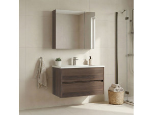 Waschtisch-Set mit Spiegel (2-teilig) „Side 85 v2“ – 85 x 45 x 52 cm – Walnuss 2