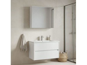Waschtisch-Set mit Spiegel (2-teilig) „Side 85 v2“ – 85 x 45 x 52 cm – Mattweiß 2