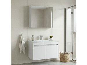 Waschtisch-Set mit Spiegel (2-teilig) „Side 85 v2“ – 85 x 45 x 52 cm – Mattweiß 2