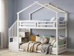 Etagenbett im Baumhausstil mit Holztreppe „Oriana“ – 90 x 190 cm – Beige 2