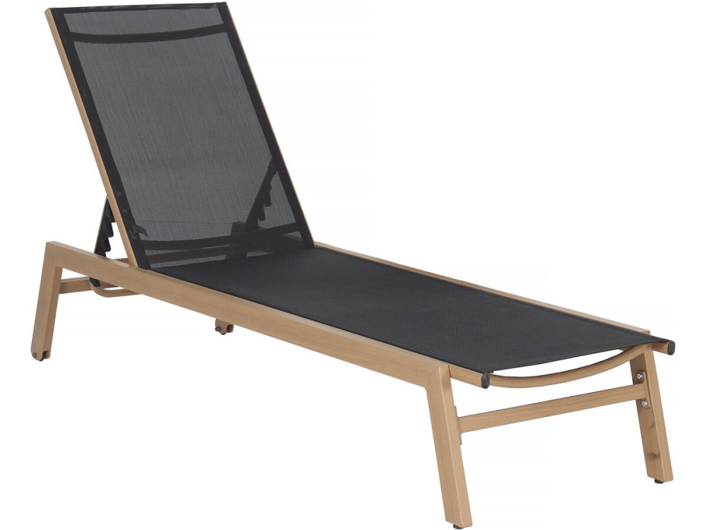 Sonnenliege „Elysia“ aus Aluminium in Holzoptik – Schwarz