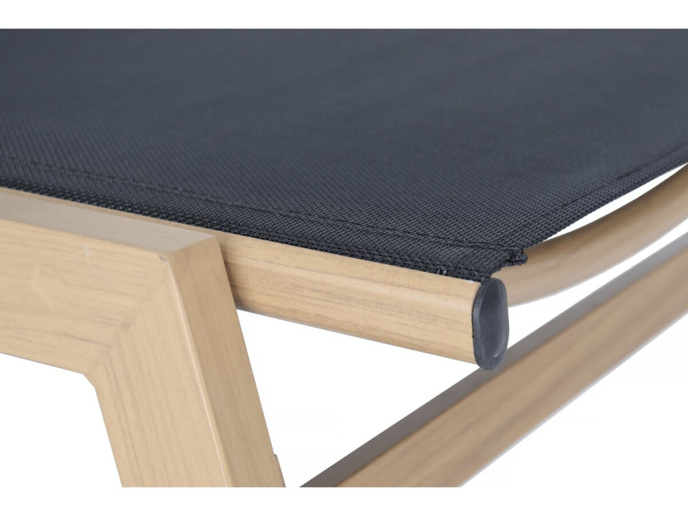 Sonnenliege „Elysia“ aus Aluminium in Holzoptik – Schwarz